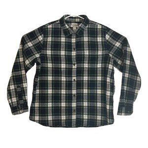 LL bean Mens Large Blue Green Plaid Long Sleeve Button Up Relaxed Fit Shirt